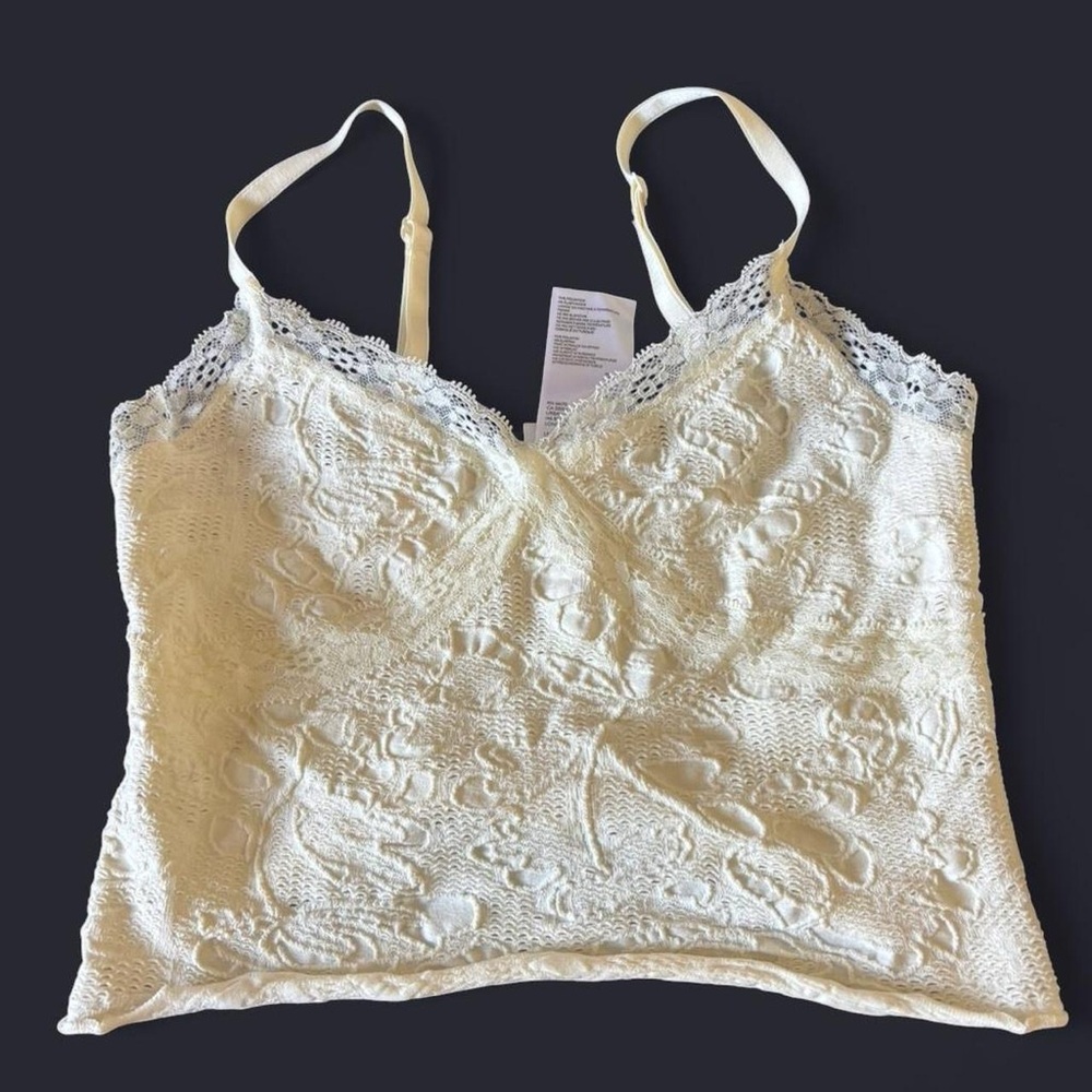 BDG Cream Lace Trim Cropped Tank Top